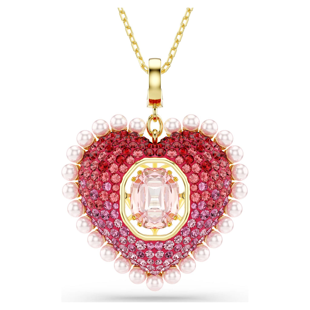 Swarovski Idyllia pendant Mixed cuts, Heart, Pink, 18K gold finish