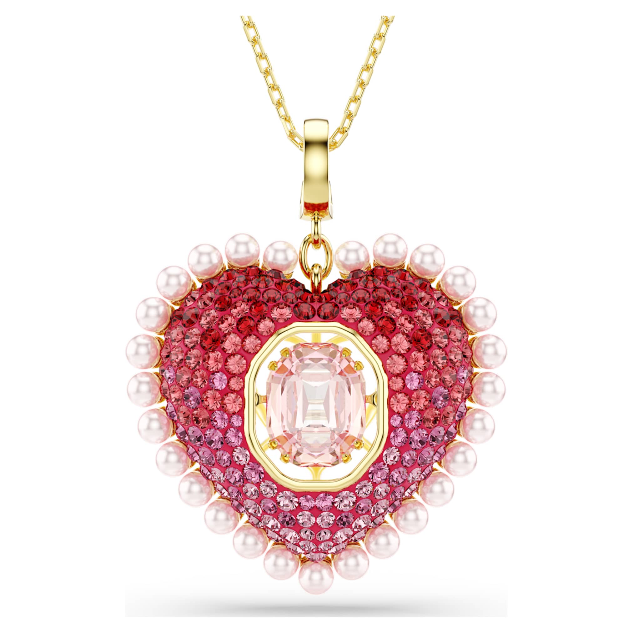 Swarovski Idyllia pendant Mixed cuts, Heart, Pink, 18K gold finish