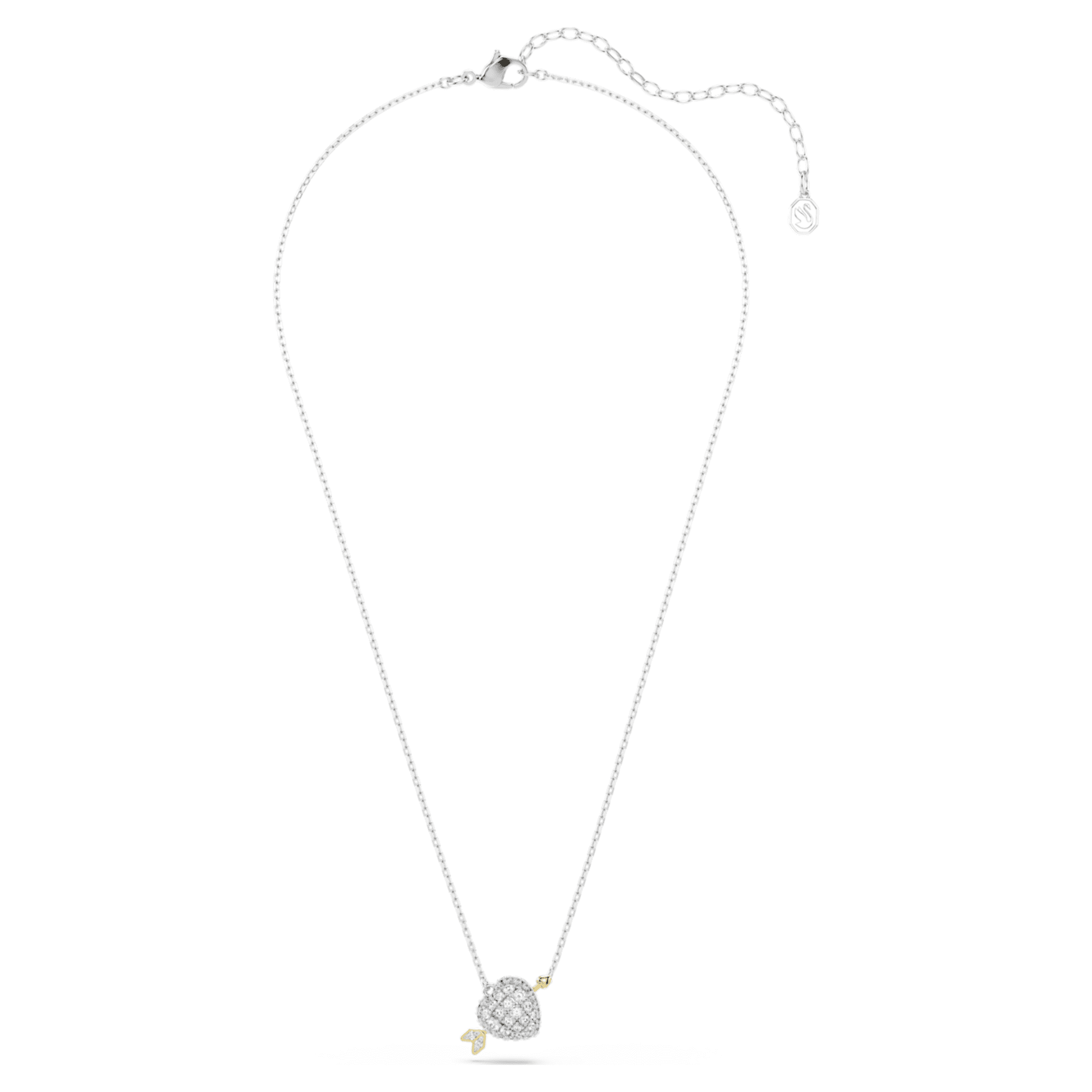 Swarovski Idyllia pendant Mixed cuts, Heart with arrow, White, Mixed metal finish