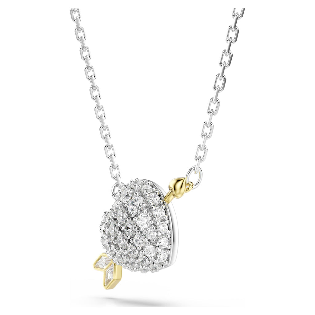 Swarovski Idyllia pendant Mixed cuts, Heart with arrow, White, Mixed metal finish