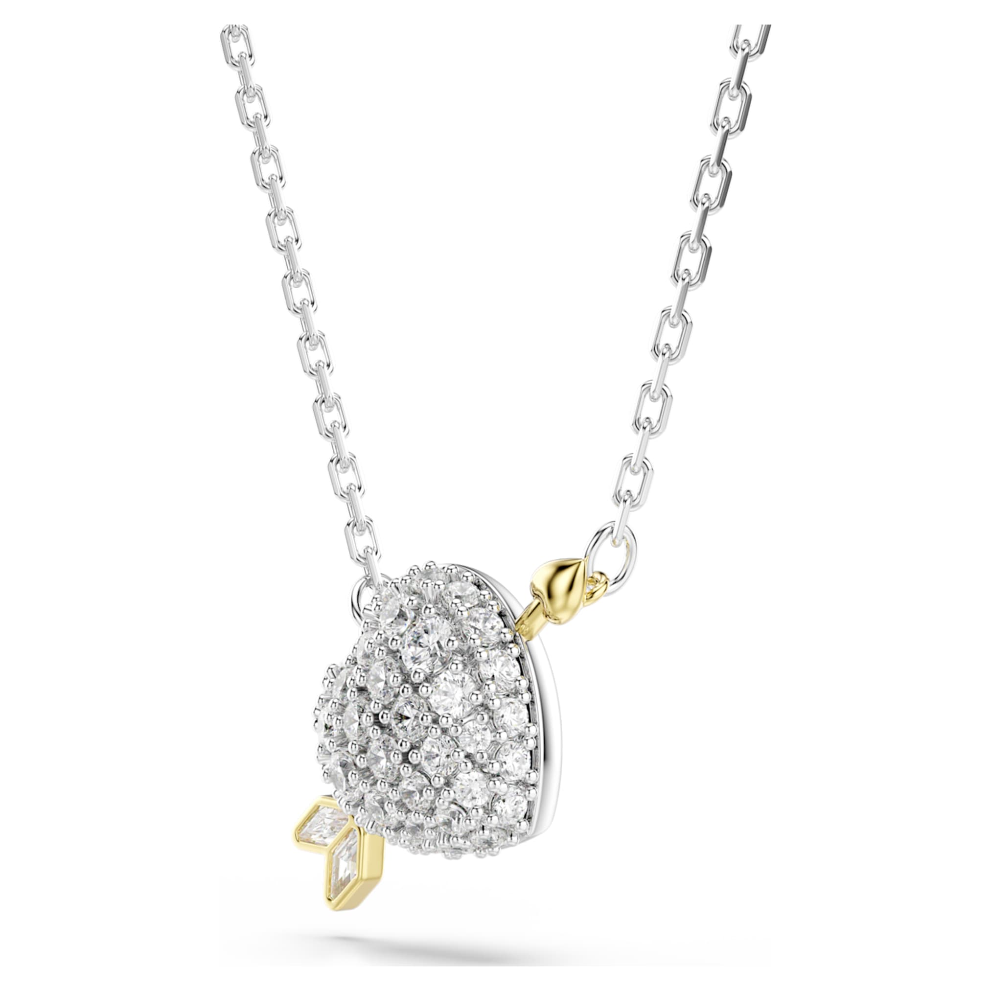 Swarovski Idyllia pendant Mixed cuts, Heart with arrow, White, Mixed metal finish