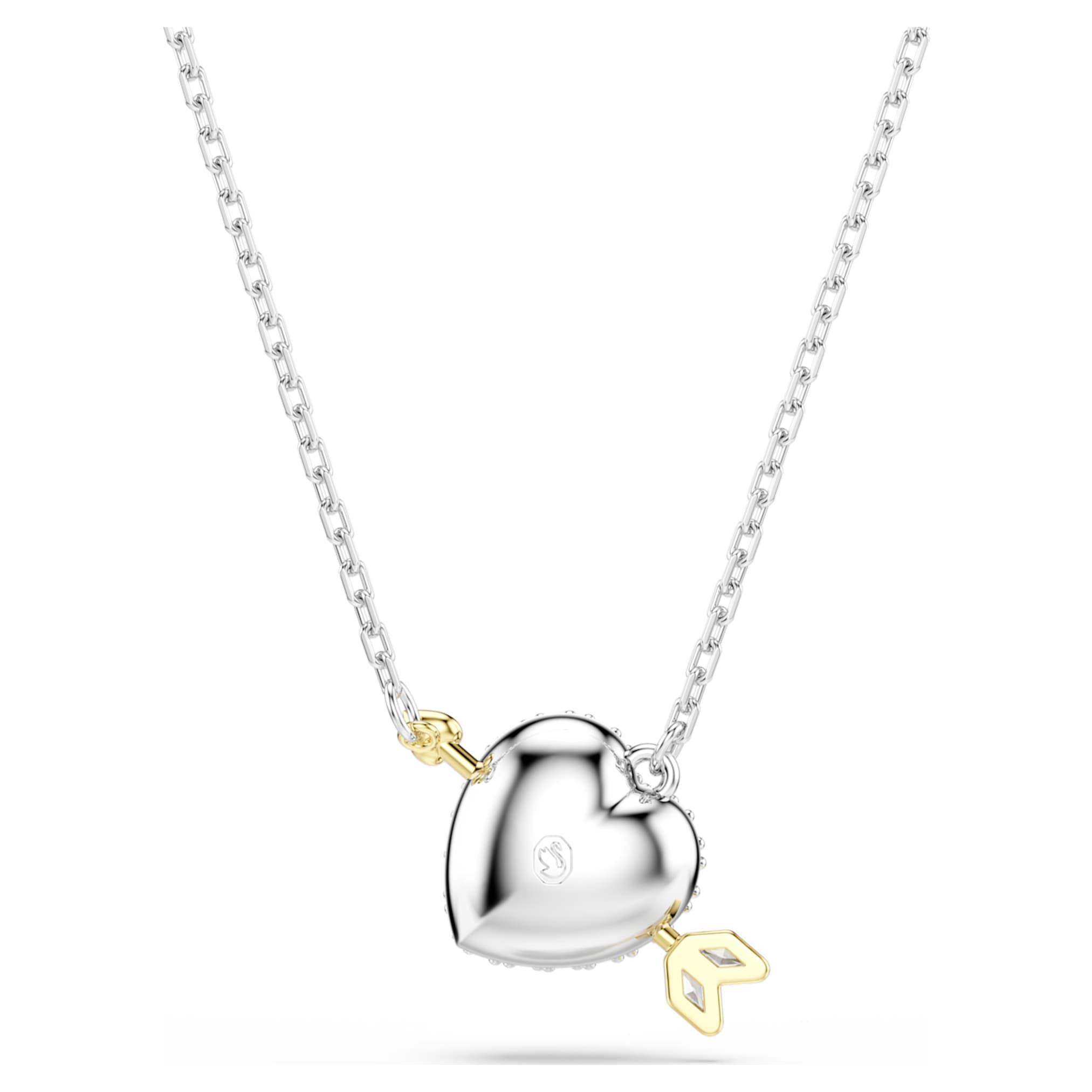 Swarovski Idyllia pendant Mixed cuts, Heart with arrow, White, Mixed metal finish