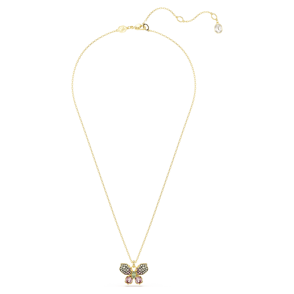 Swarovski Idyllia pendant Mixed cuts, Pavé, Butterfly, Multicolored, 18K gold finish