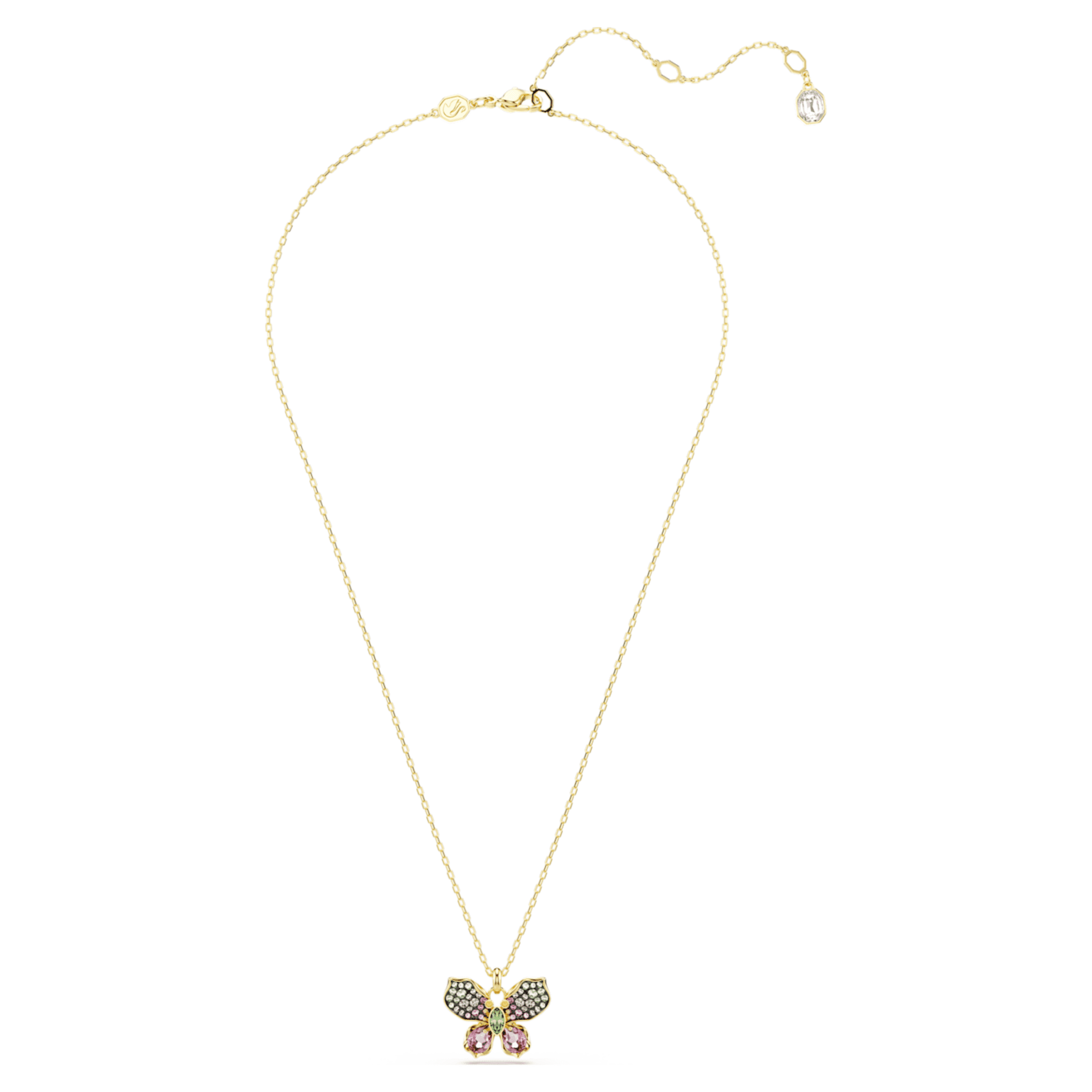 Swarovski Idyllia pendant Mixed cuts, Pavé, Butterfly, Multicolored, 18K gold finish