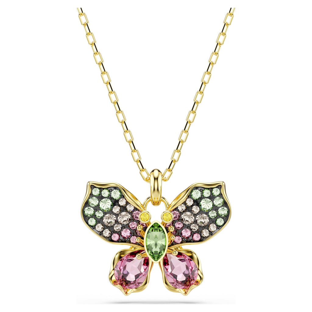 Swarovski Idyllia pendant Mixed cuts, Pavé, Butterfly, Multicolored, 18K gold finish