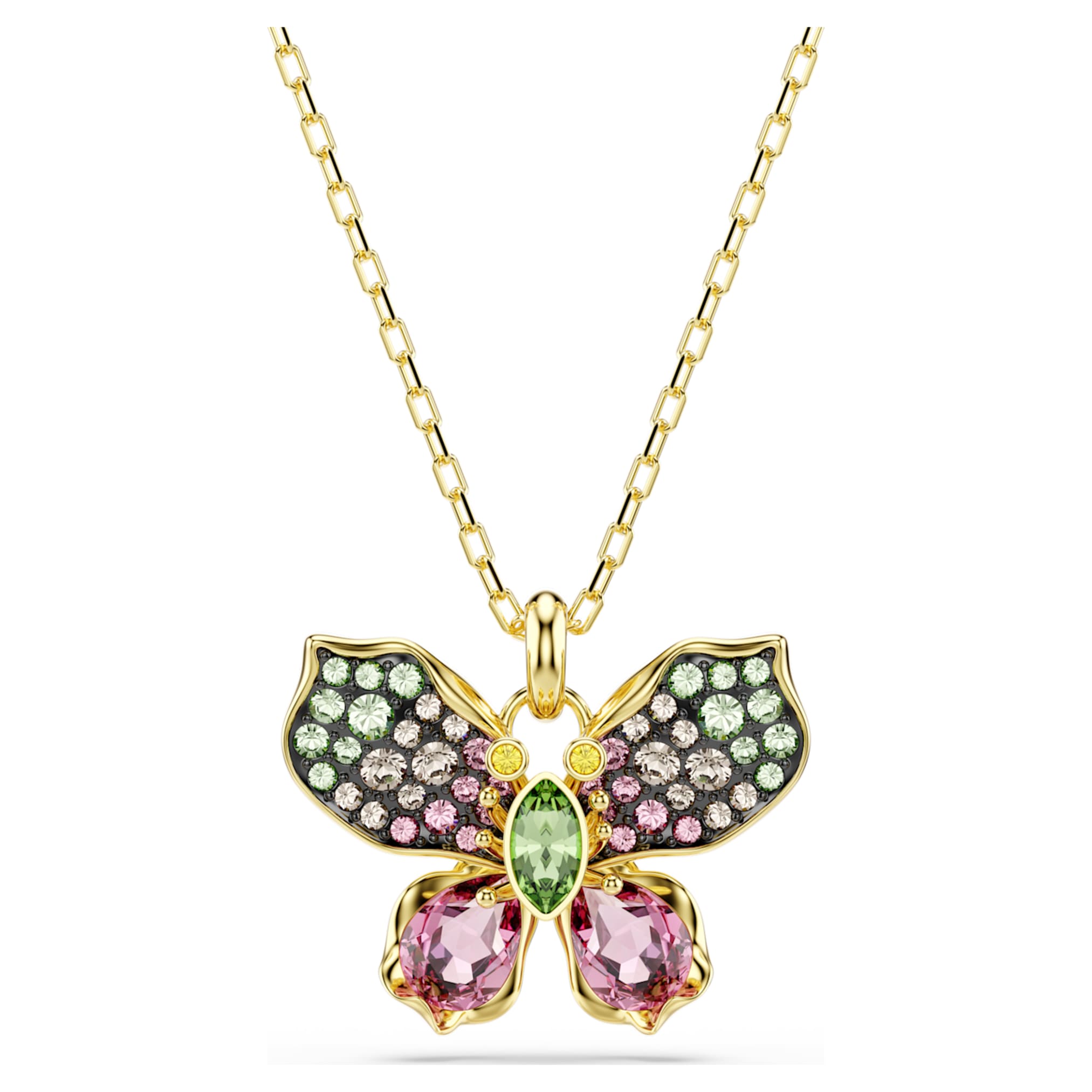 Swarovski Idyllia pendant Mixed cuts, Pavé, Butterfly, Multicolored, 18K gold finish