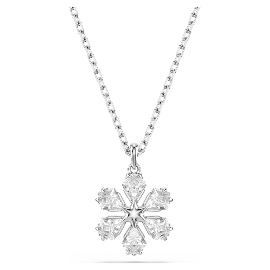Swarovski Idyllia pendant Mixed cuts, Snowflake, White, Rhodium plated