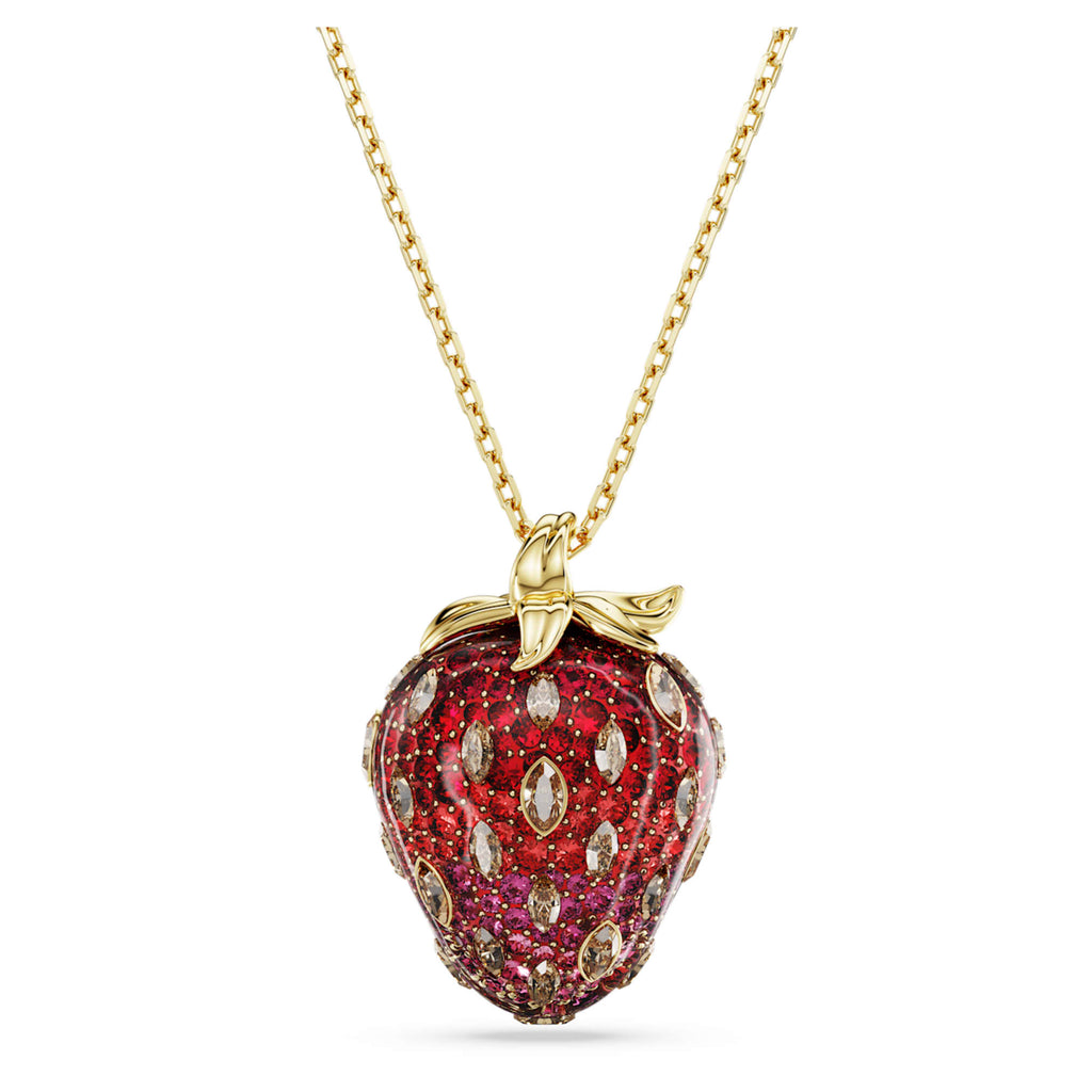 Swarovski Idyllia pendant Mixed cuts, Strawberry, Red, 18K gold finish