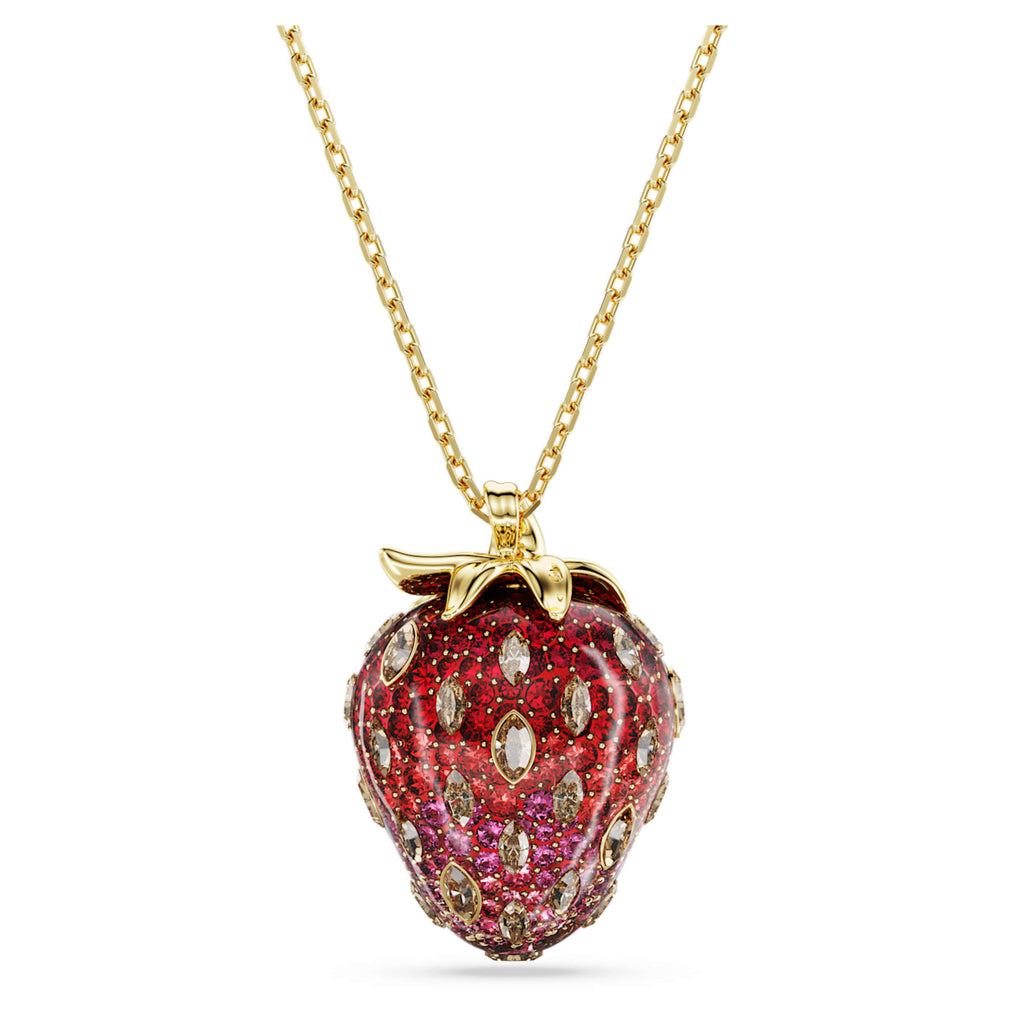 Swarovski Idyllia pendant Mixed cuts, Strawberry, Red, 18K gold finish