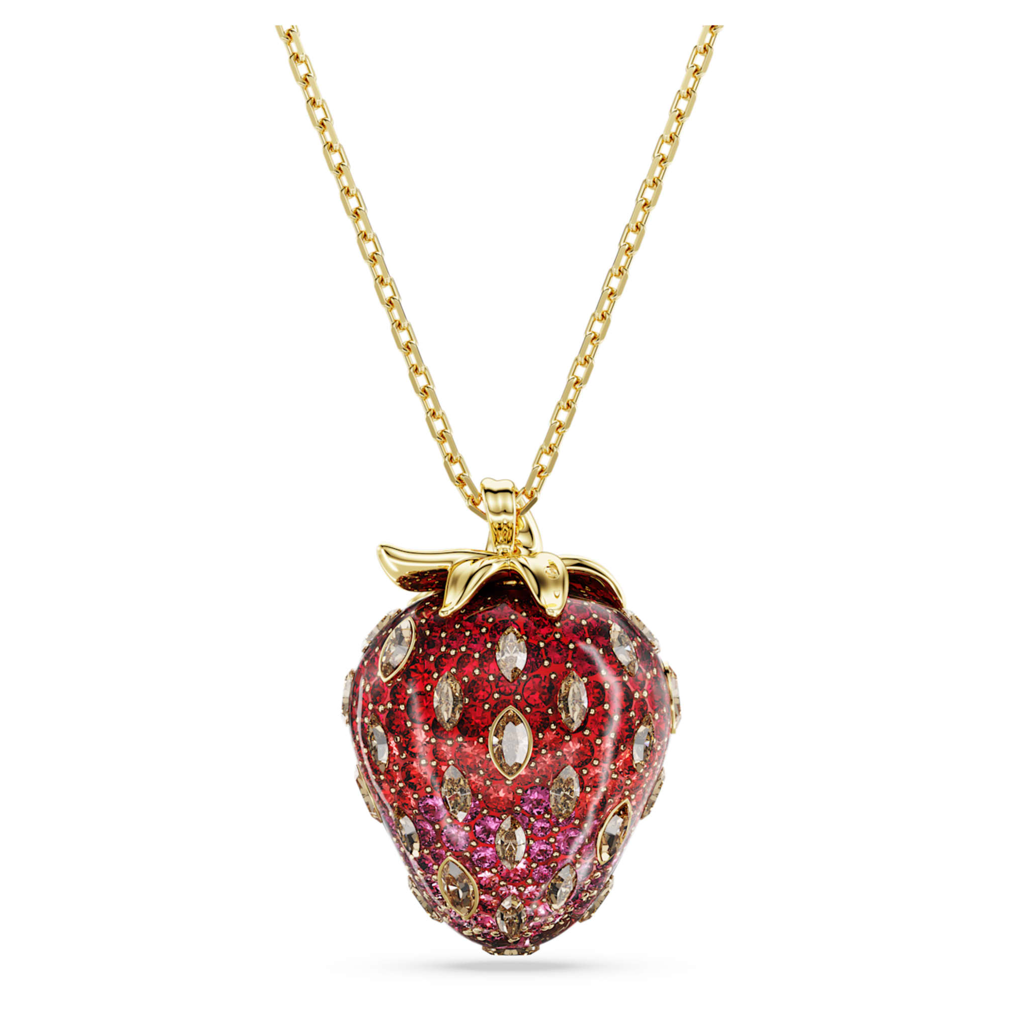 Swarovski Idyllia pendant Mixed cuts, Strawberry, Red, 18K gold finish