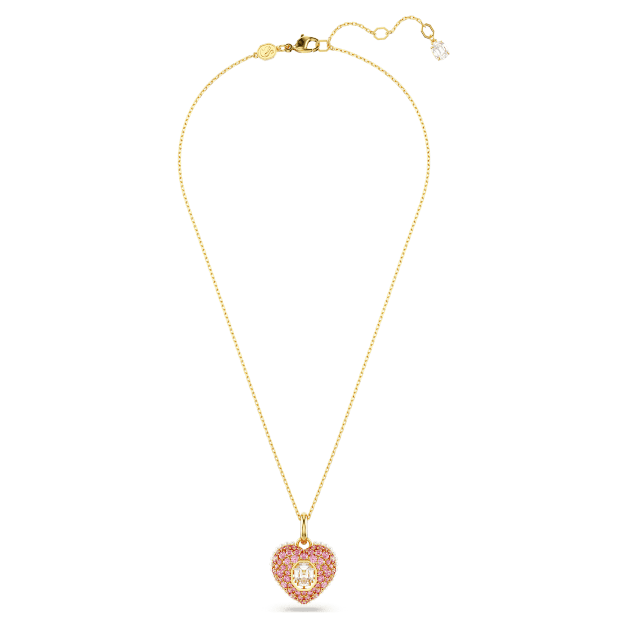 Swarovski Idyllia pendant Octagon cut, Crystal pearl, Heart, Pink, 18K gold finish