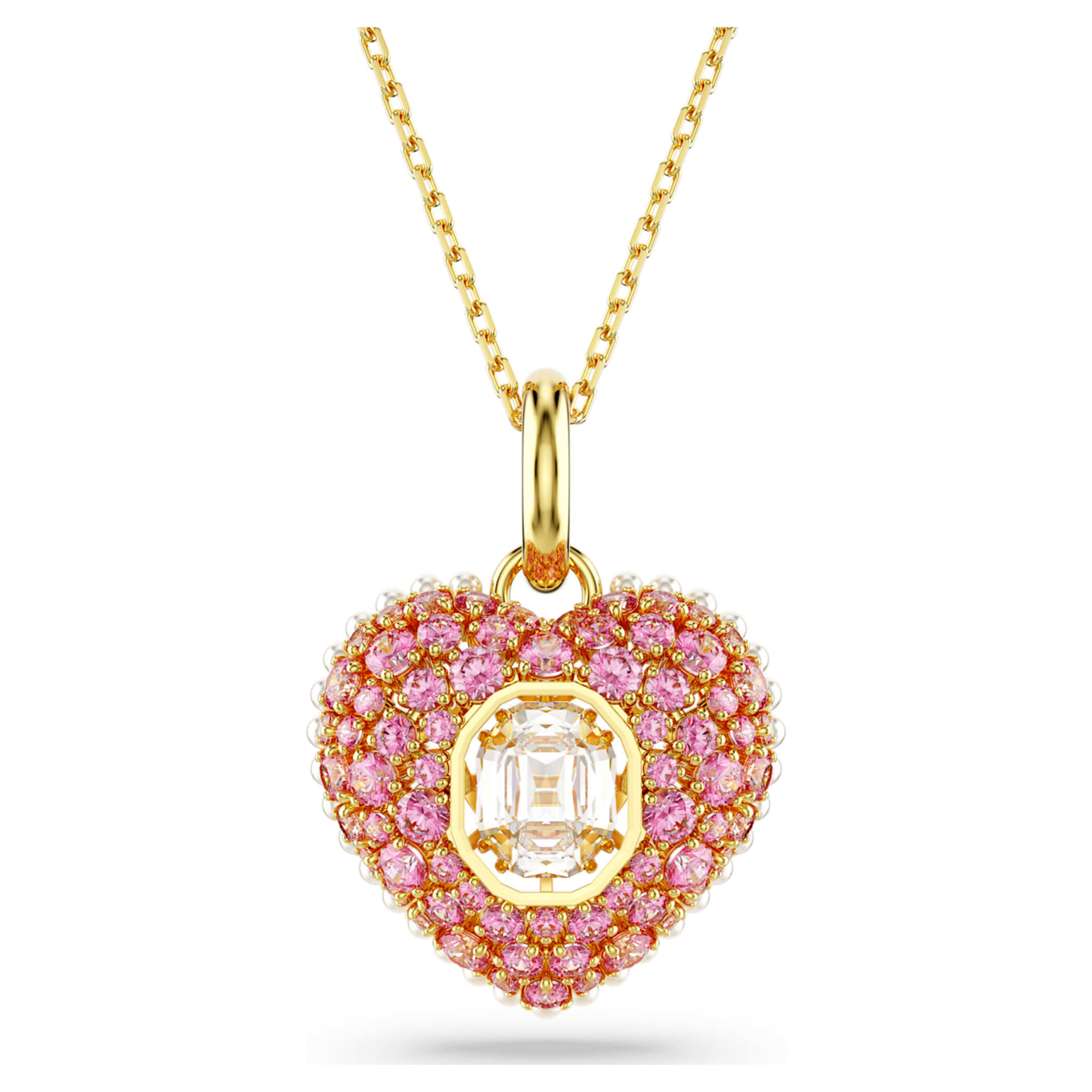 Swarovski Idyllia pendant Octagon cut, Crystal pearl, Heart, Pink, 18K gold finish