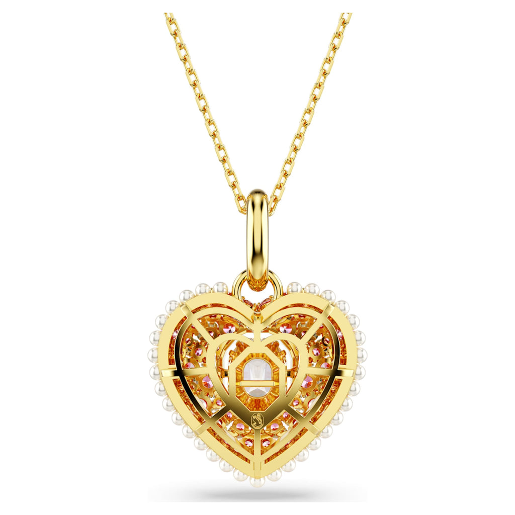 Swarovski Idyllia pendant Octagon cut, Crystal pearl, Heart, Pink, 18K gold finish