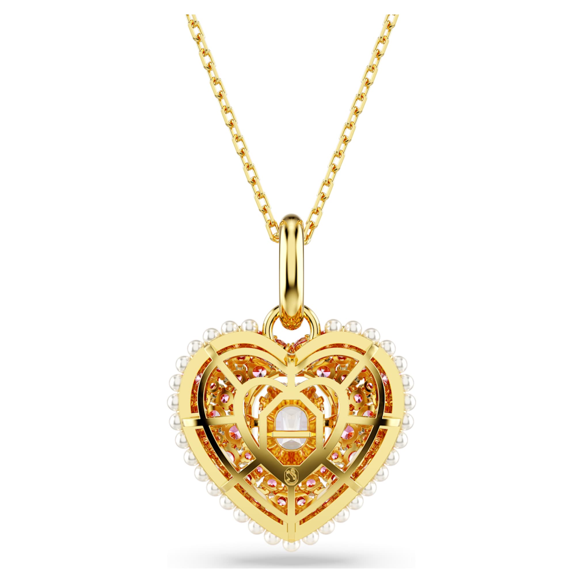 Swarovski Idyllia pendant Octagon cut, Crystal pearl, Heart, Pink, 18K gold finish