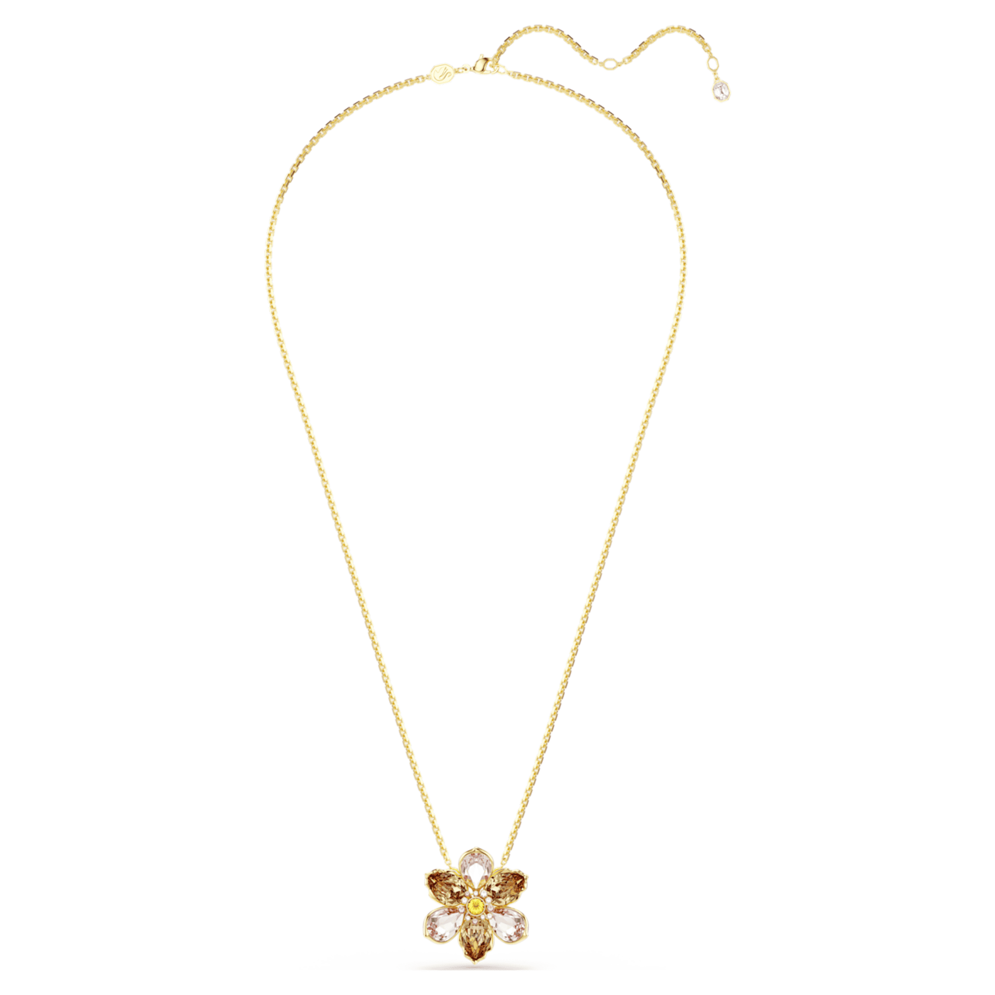 Swarovski Idyllia pendant and brooch Mixed cuts, Flower, Multicolored, 18K gold finish