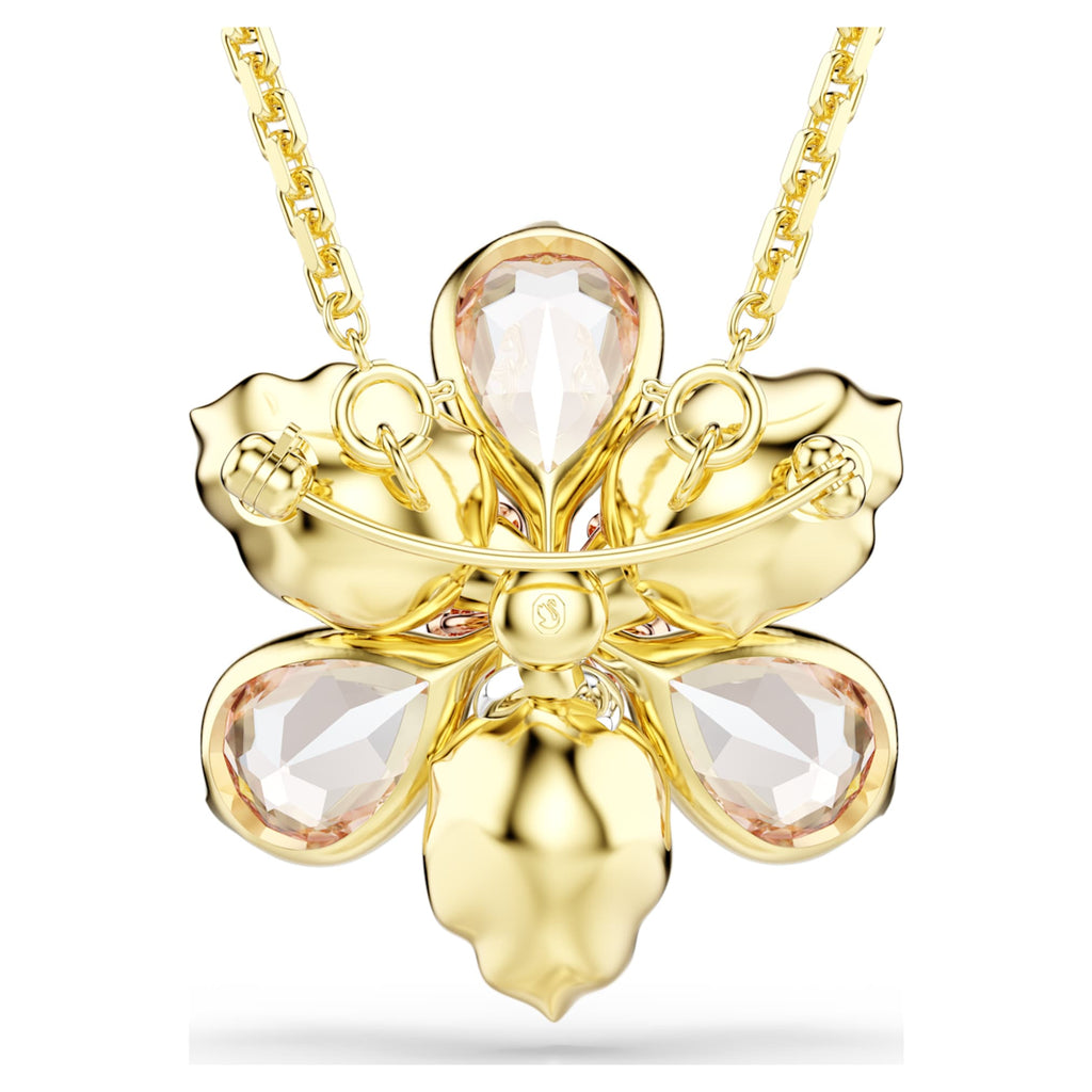 Swarovski Idyllia pendant and brooch Mixed cuts, Flower, Multicolored, 18K gold finish