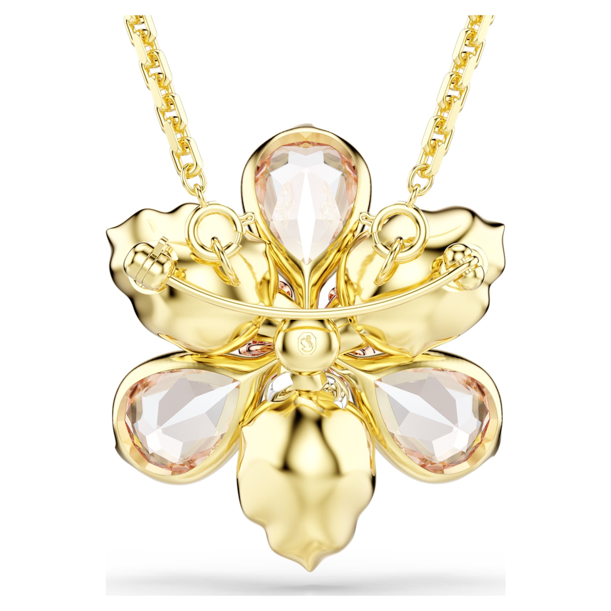 Swarovski Idyllia pendant and brooch Mixed cuts, Flower, Multicolored, 18K gold finish