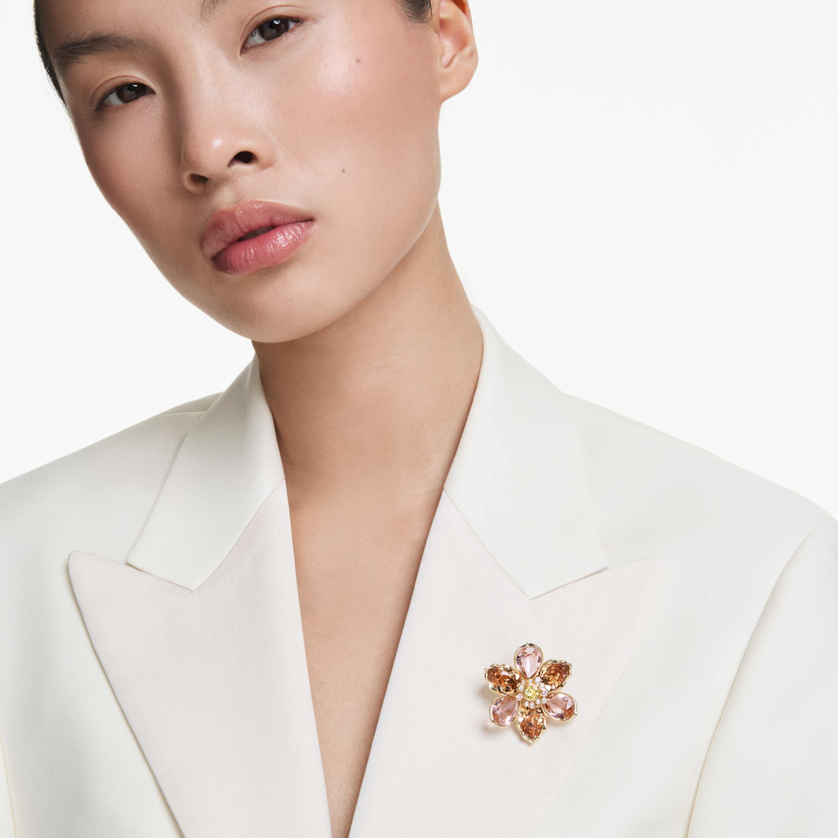 Swarovski Idyllia pendant and brooch Mixed cuts, Flower, Multicolored, 18K gold finish