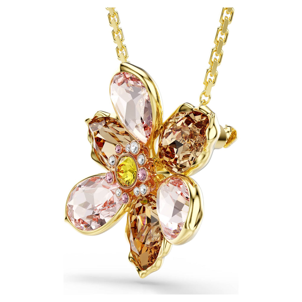 Swarovski Idyllia pendant and brooch Mixed cuts, Flower, Multicolored, 18K gold finish