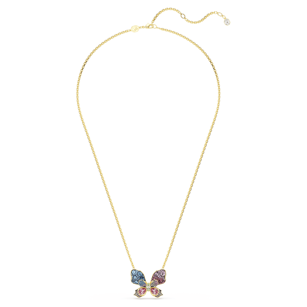 Swarovski Idyllia pendant and brooch Mixed cuts, Pavé, Butterfly, Multicolored, 18K gold finish