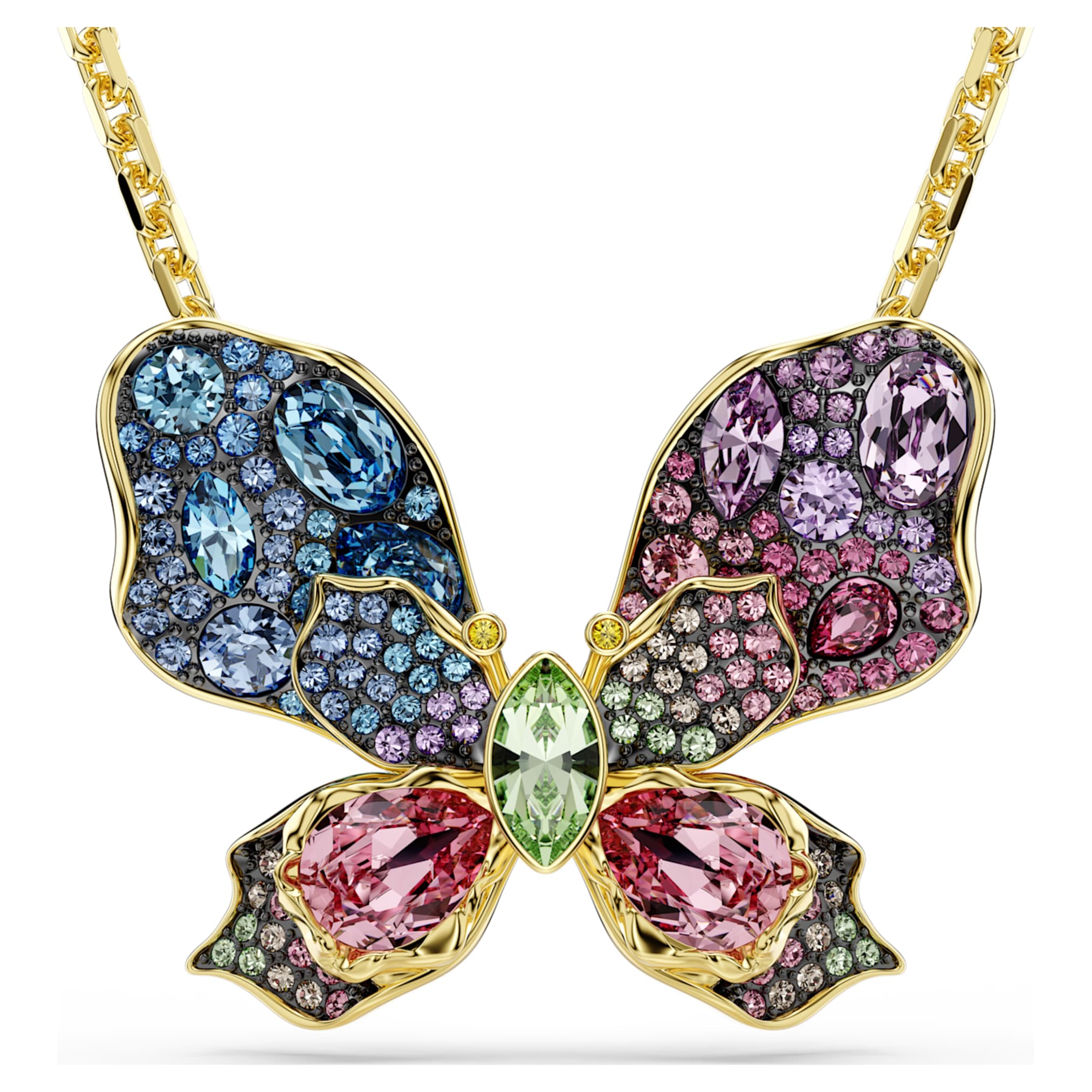 Swarovski Idyllia pendant and brooch Mixed cuts, Pavé, Butterfly, Multicolored, 18K gold finish