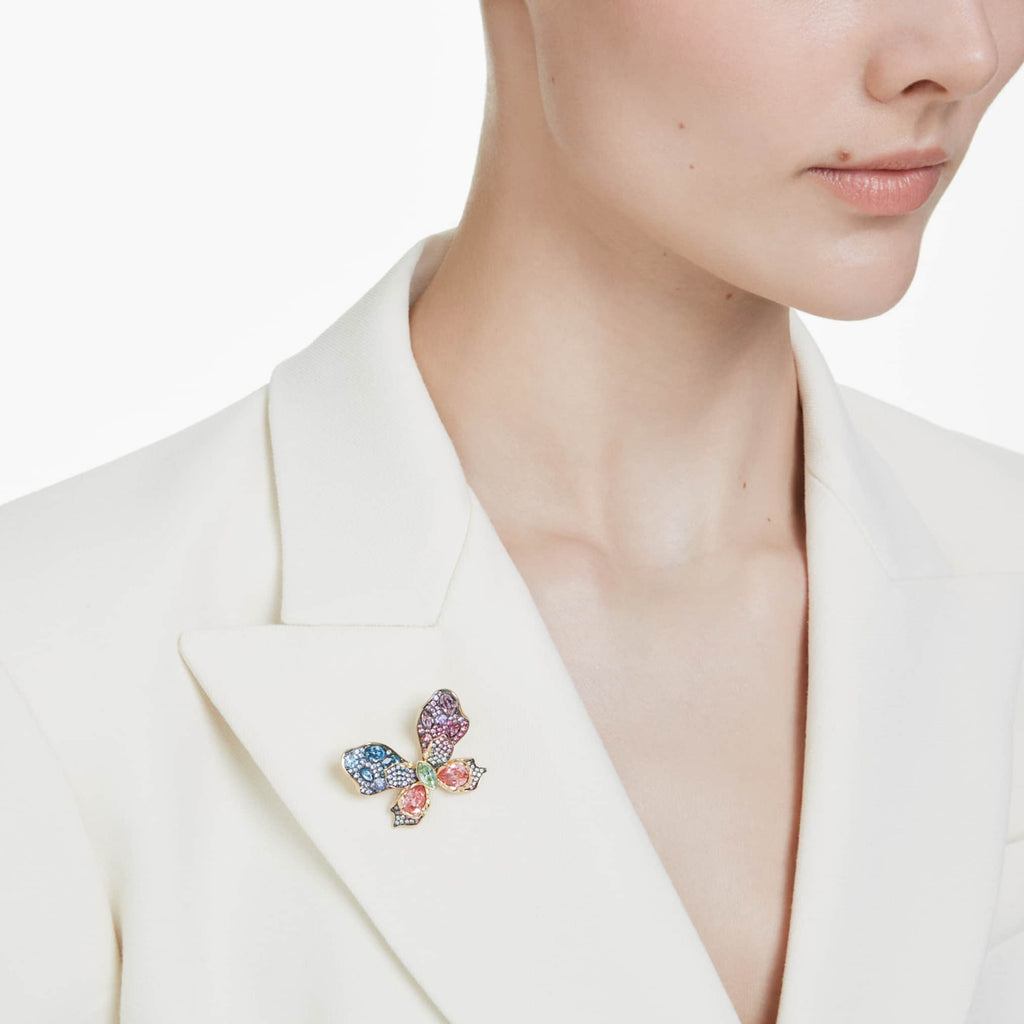 Swarovski Idyllia pendant and brooch Mixed cuts, Pavé, Butterfly, Multicolored, 18K gold finish