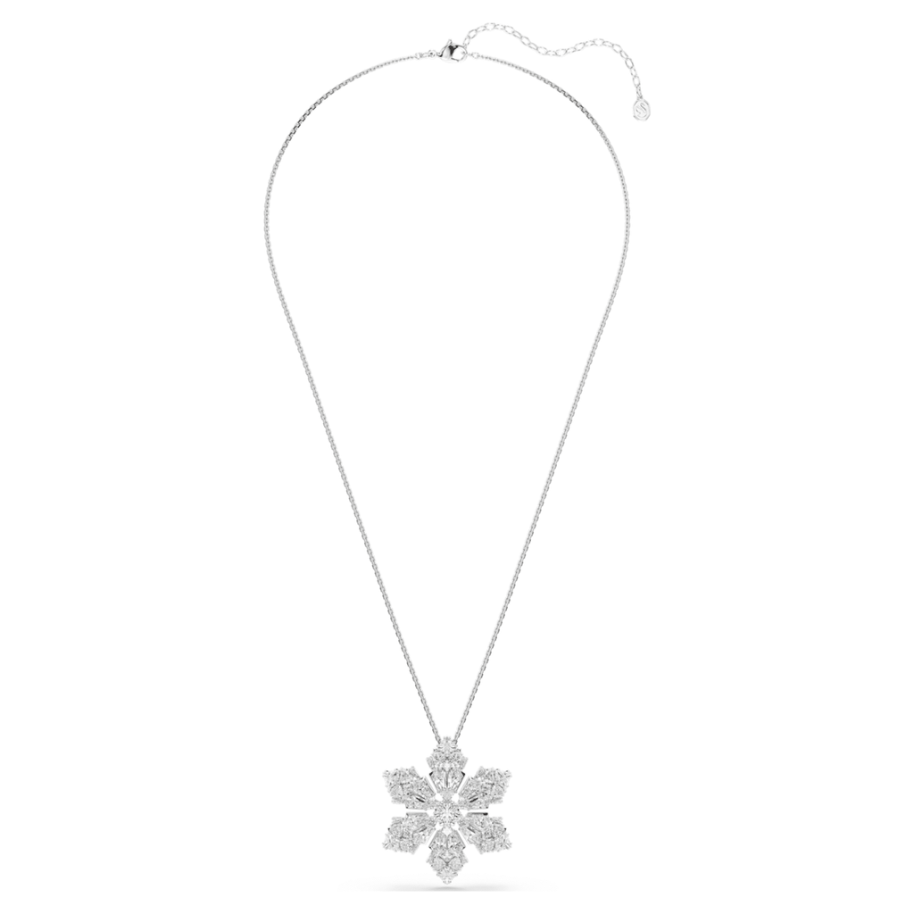 Swarovski Idyllia pendant and brooch Mixed cuts, Snowflake, White, Rhodium plated