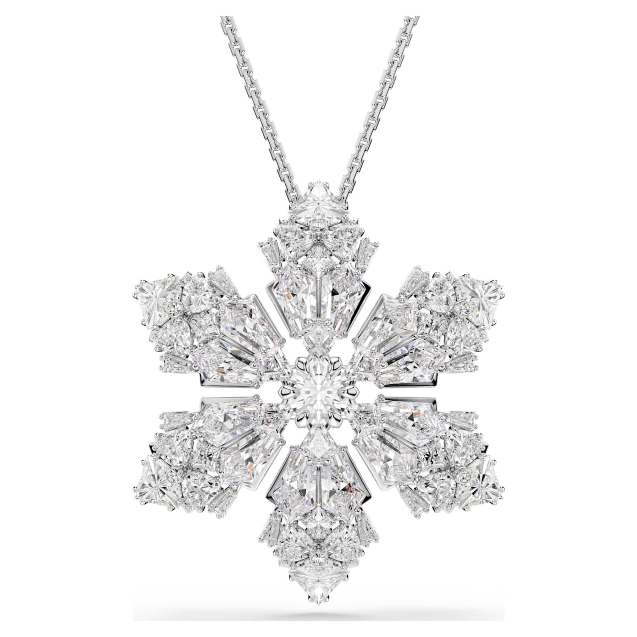 Swarovski Idyllia pendant and brooch Mixed cuts, Snowflake, White, Rhodium plated