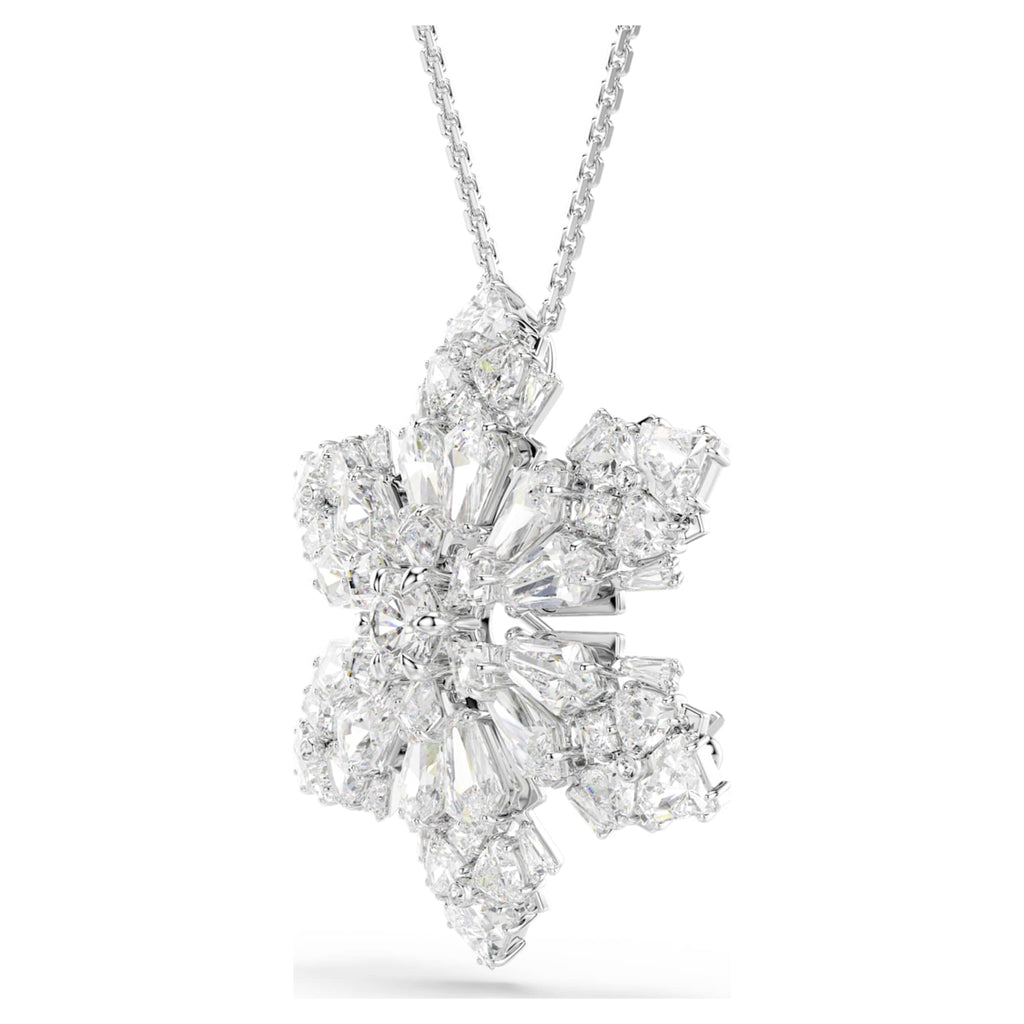 Swarovski Idyllia pendant and brooch Mixed cuts, Snowflake, White, Rhodium plated