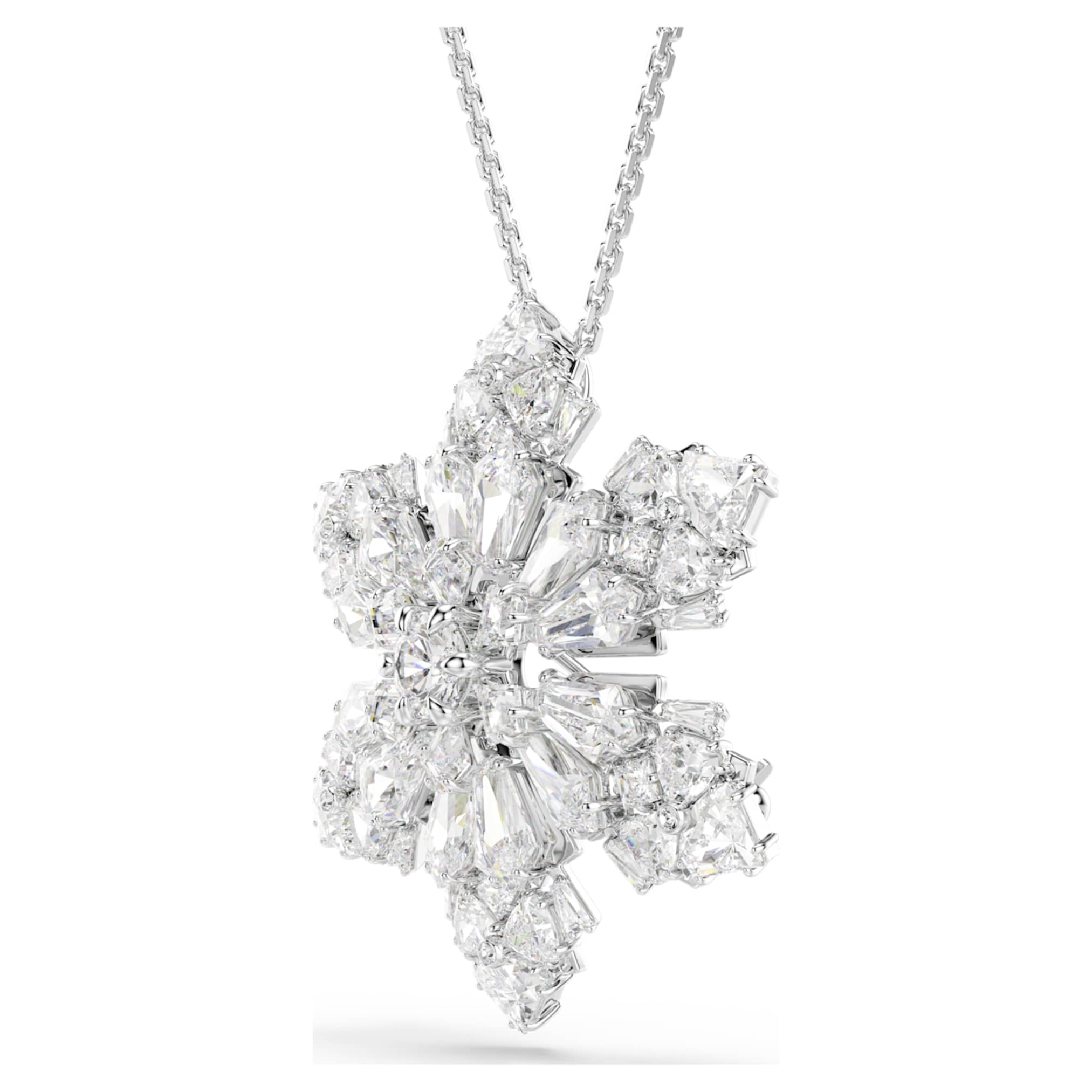 Swarovski Idyllia pendant and brooch Mixed cuts, Snowflake, White, Rhodium plated
