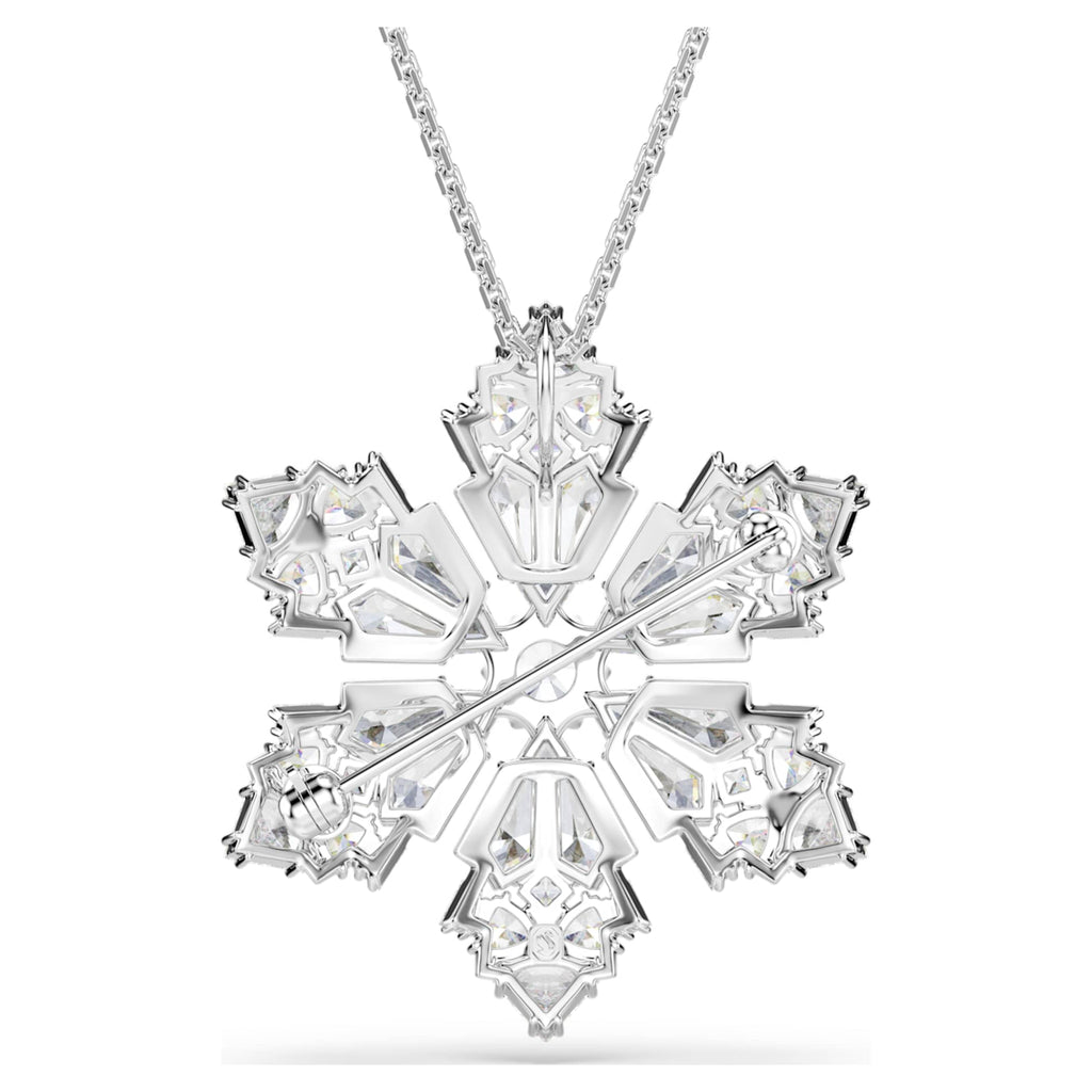 Swarovski Idyllia pendant and brooch Mixed cuts, Snowflake, White, Rhodium plated
