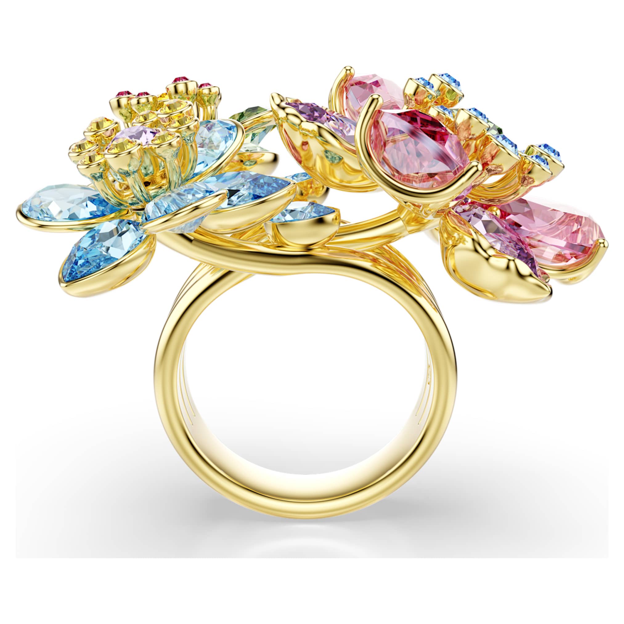 Swarovski Idyllia ring Mixed cuts, Flower, Multicolored, 18K gold finish