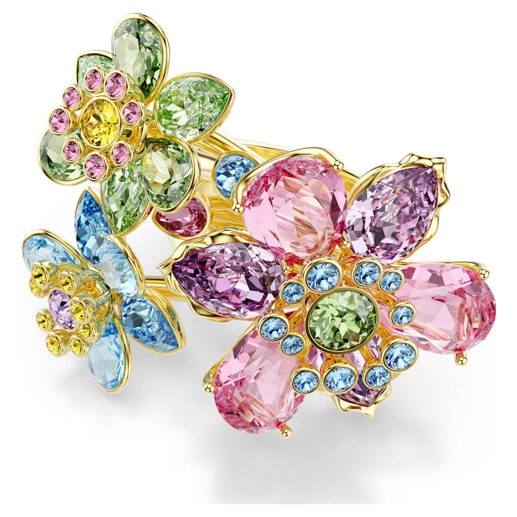Swarovski Idyllia ring Mixed cuts, Flower, Multicolored, 18K gold finish