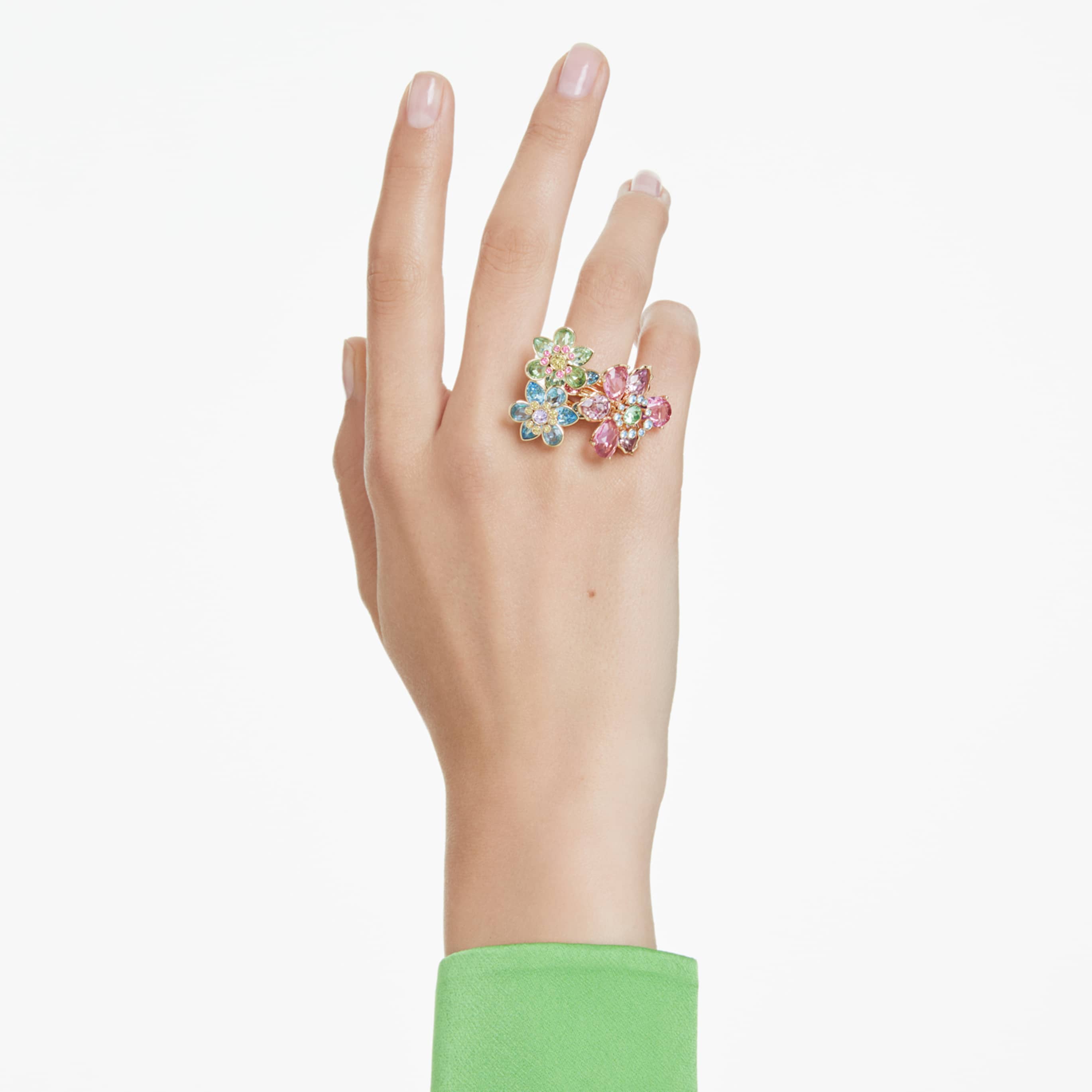 Swarovski Idyllia ring Mixed cuts, Flower, Multicolored, 18K gold finish
