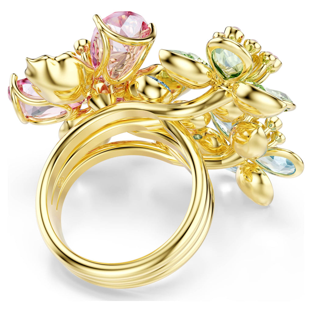 Swarovski Idyllia ring Mixed cuts, Flower, Multicolored, 18K gold finish