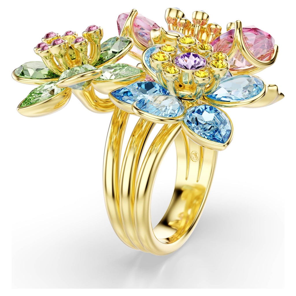 Swarovski Idyllia ring Mixed cuts, Flower, Multicolored, 18K gold finish
