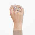 Swarovski Idyllia ring Mixed cuts, Pavé, Flower, Multicolored, 18K gold finish