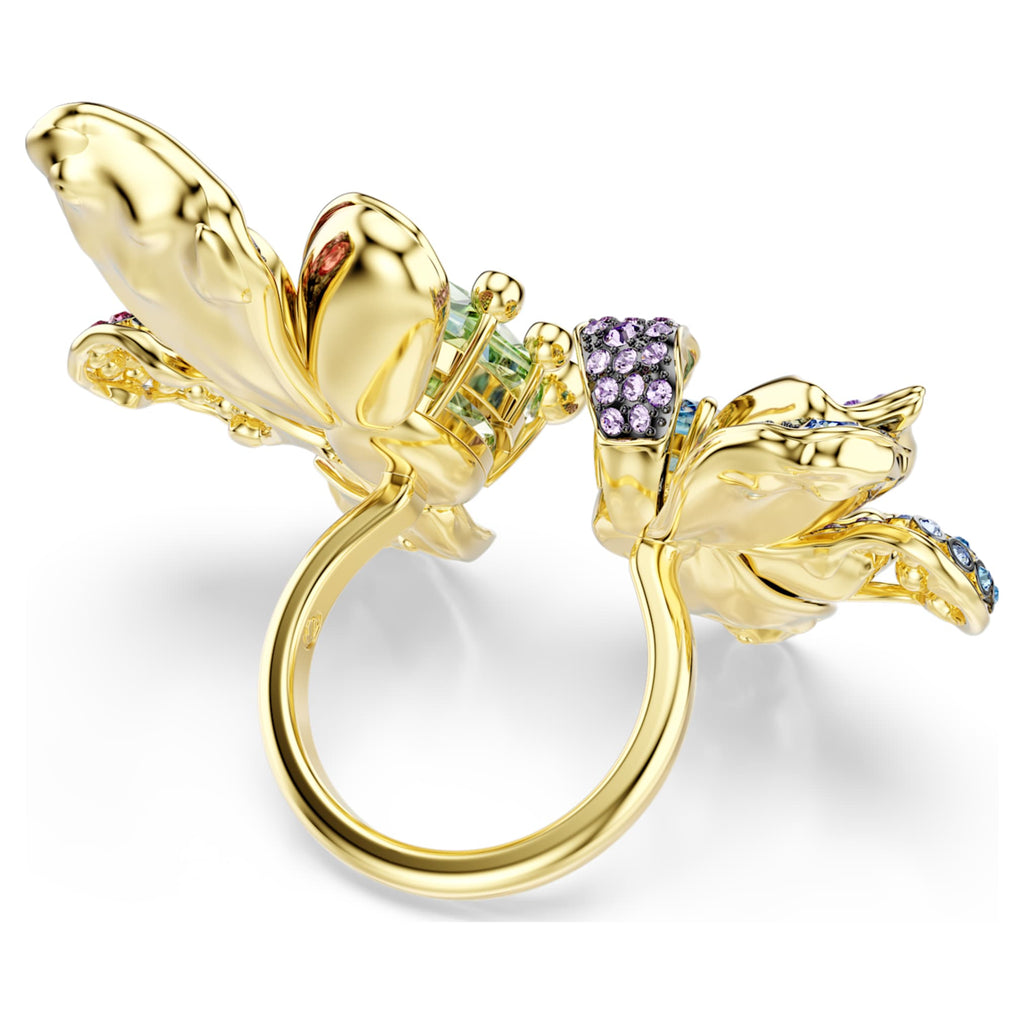 Swarovski Idyllia ring Mixed cuts, Pavé, Flower, Multicolored, 18K gold finish