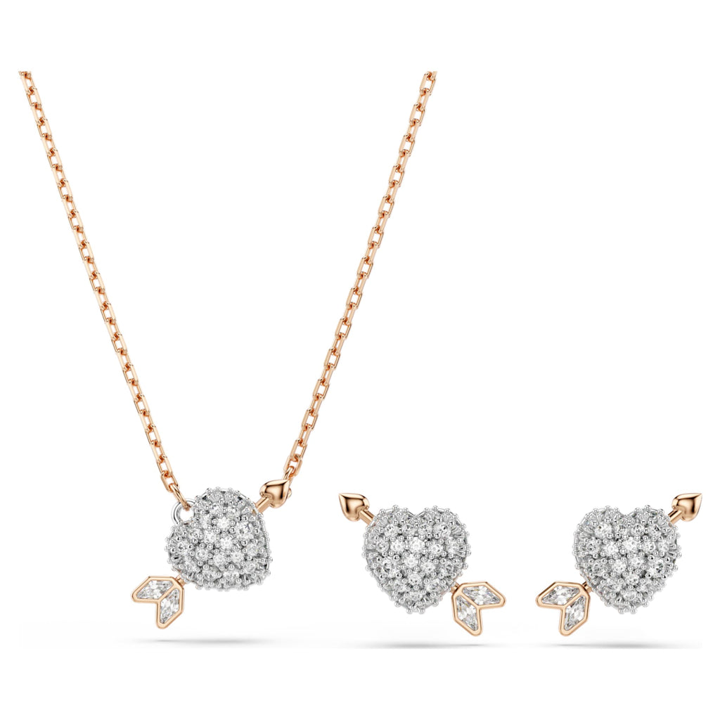 Swarovski Idyllia set Mixed cuts, Heart with arrow, White, 18K rose gold finish