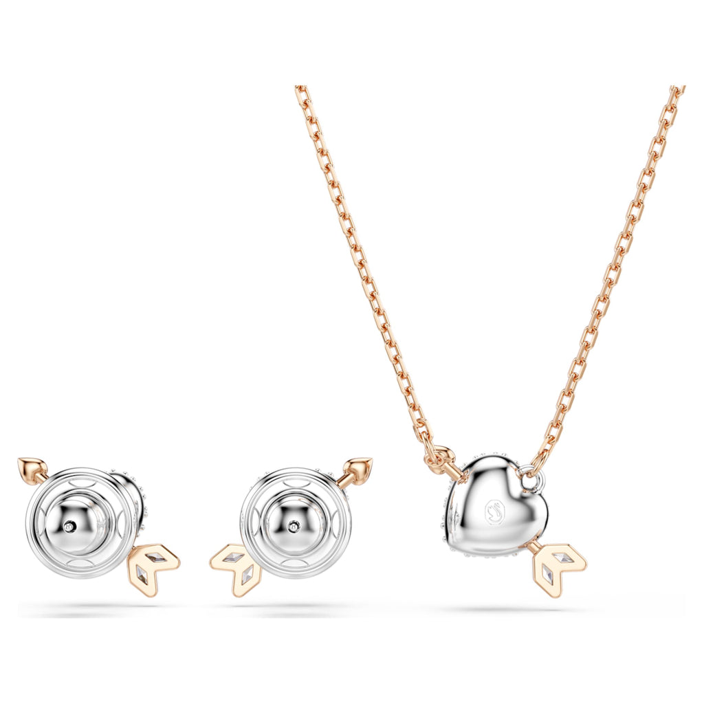 Swarovski Idyllia set Mixed cuts, Heart with arrow, White, 18K rose gold finish