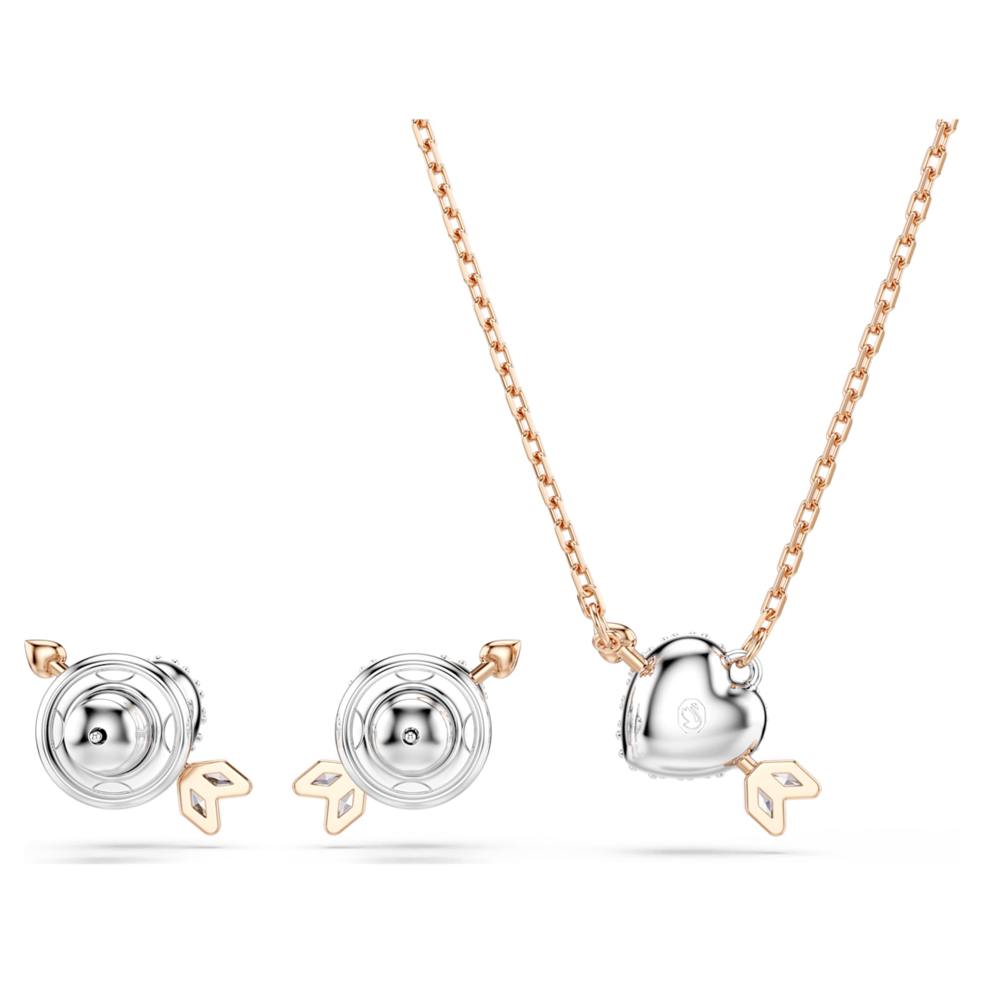 Swarovski Idyllia set Mixed cuts, Heart with arrow, White, 18K rose gold finish