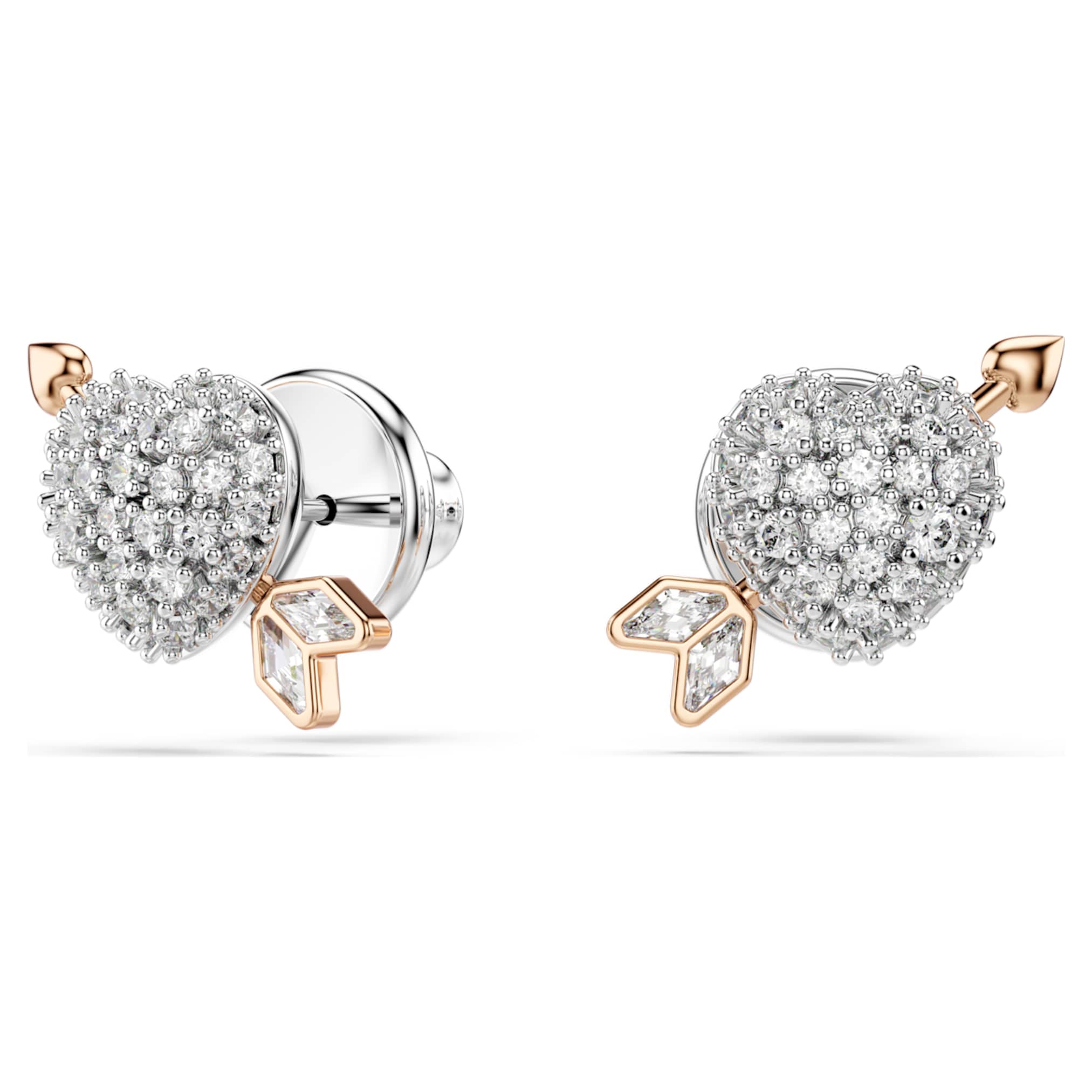 Swarovski Idyllia set Mixed cuts, Heart with arrow, White, 18K rose gold finish