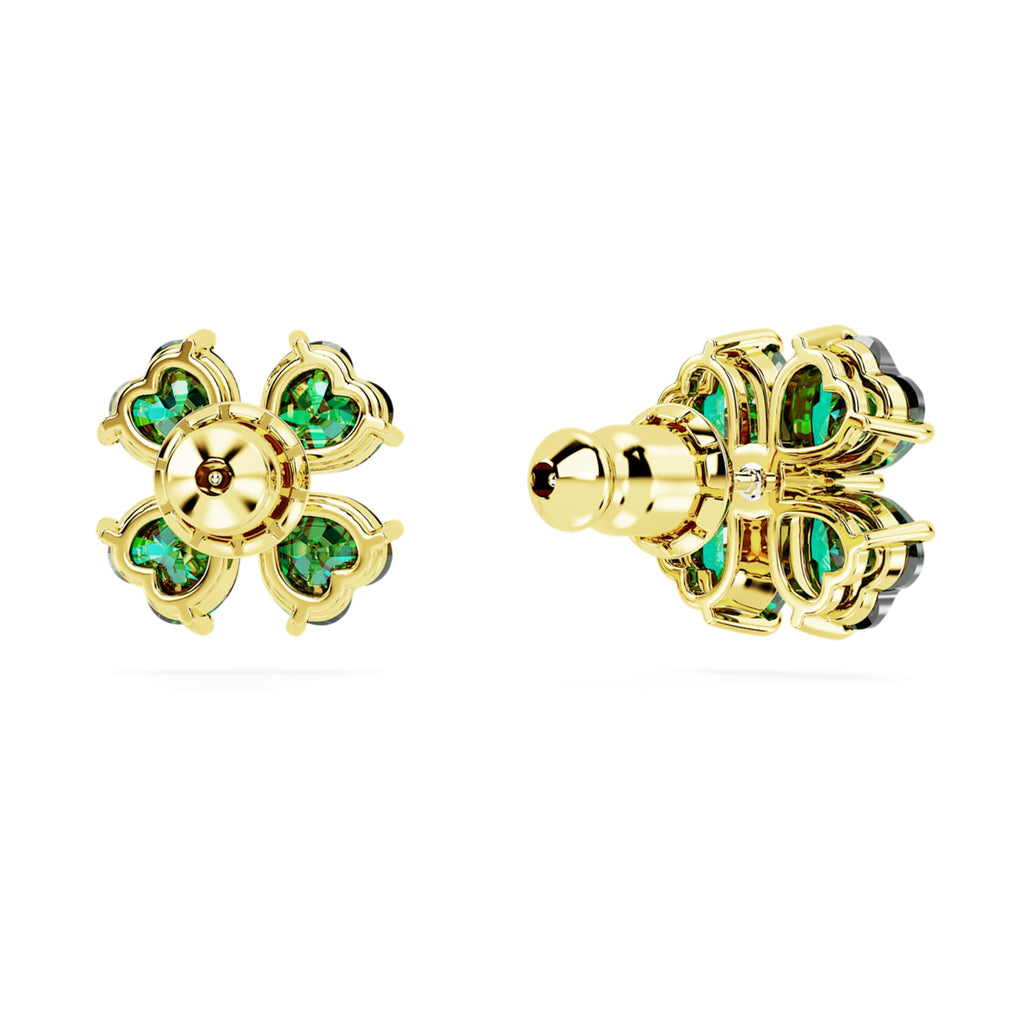 Swarovski Idyllia stud earrings Clover, Green, 18K gold finish