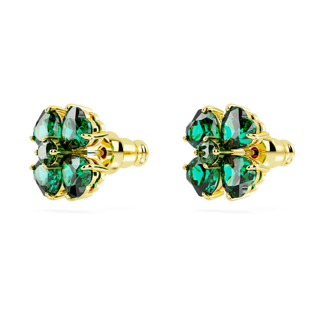 Swarovski Idyllia stud earrings Clover, Green, 18K gold finish