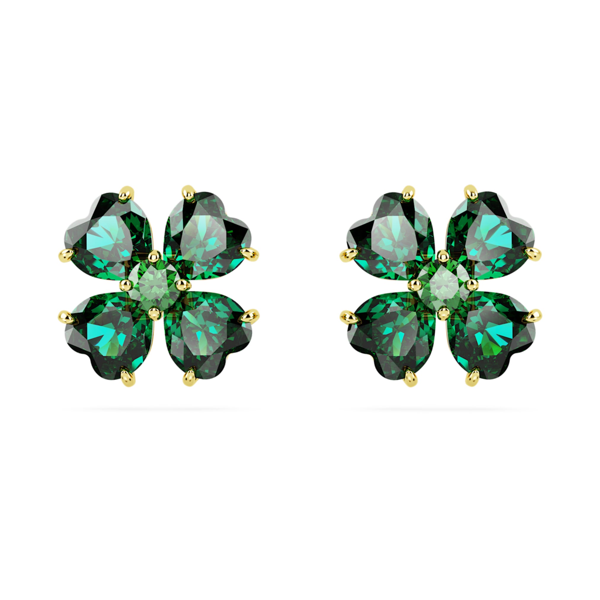 Swarovski Idyllia stud earrings Clover, Green, 18K gold finish