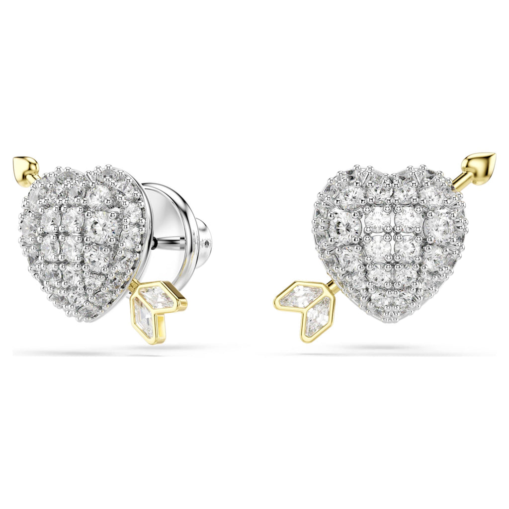 Swarovski Idyllia stud earrings Mixed cuts, Heart with arrow, White, Mixed metal finish