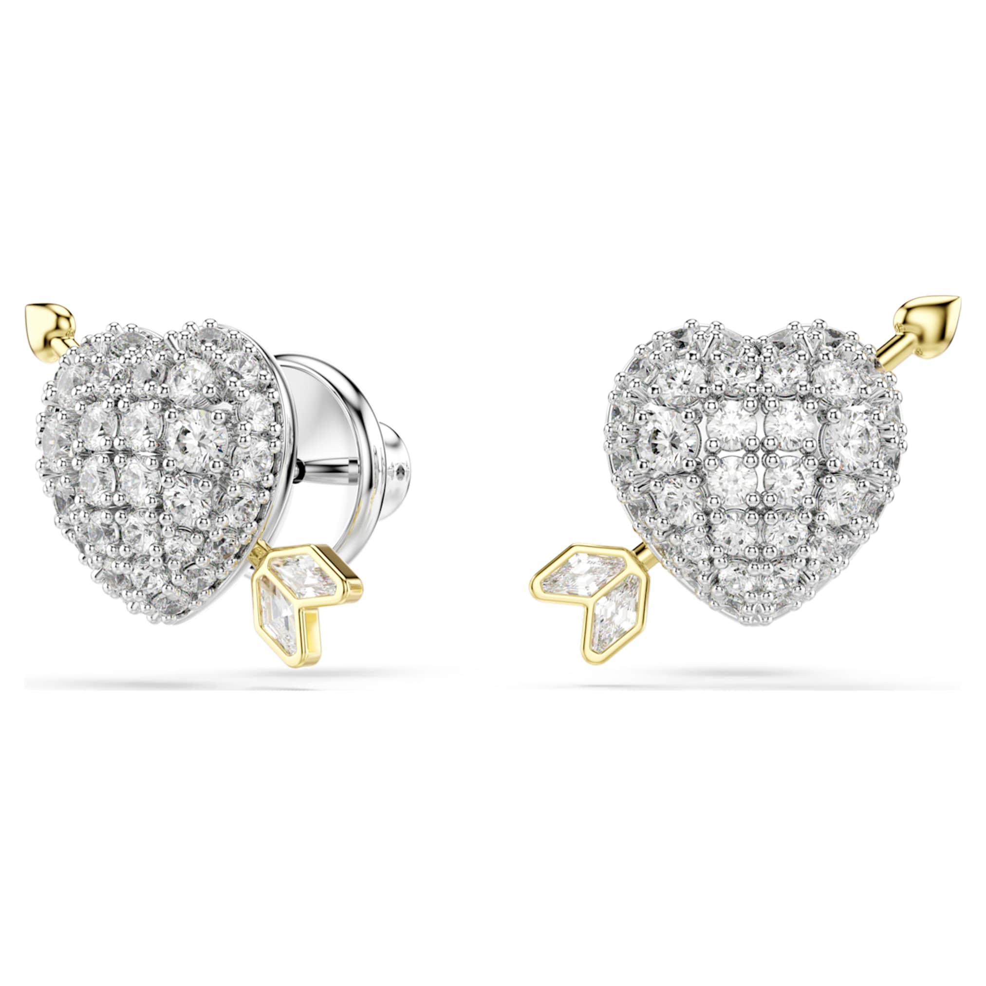 Swarovski Idyllia stud earrings Mixed cuts, Heart with arrow, White, Mixed metal finish