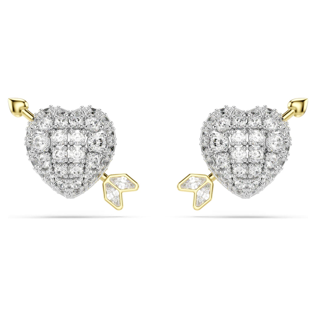 Swarovski Idyllia stud earrings Mixed cuts, Heart with arrow, White, Mixed metal finish