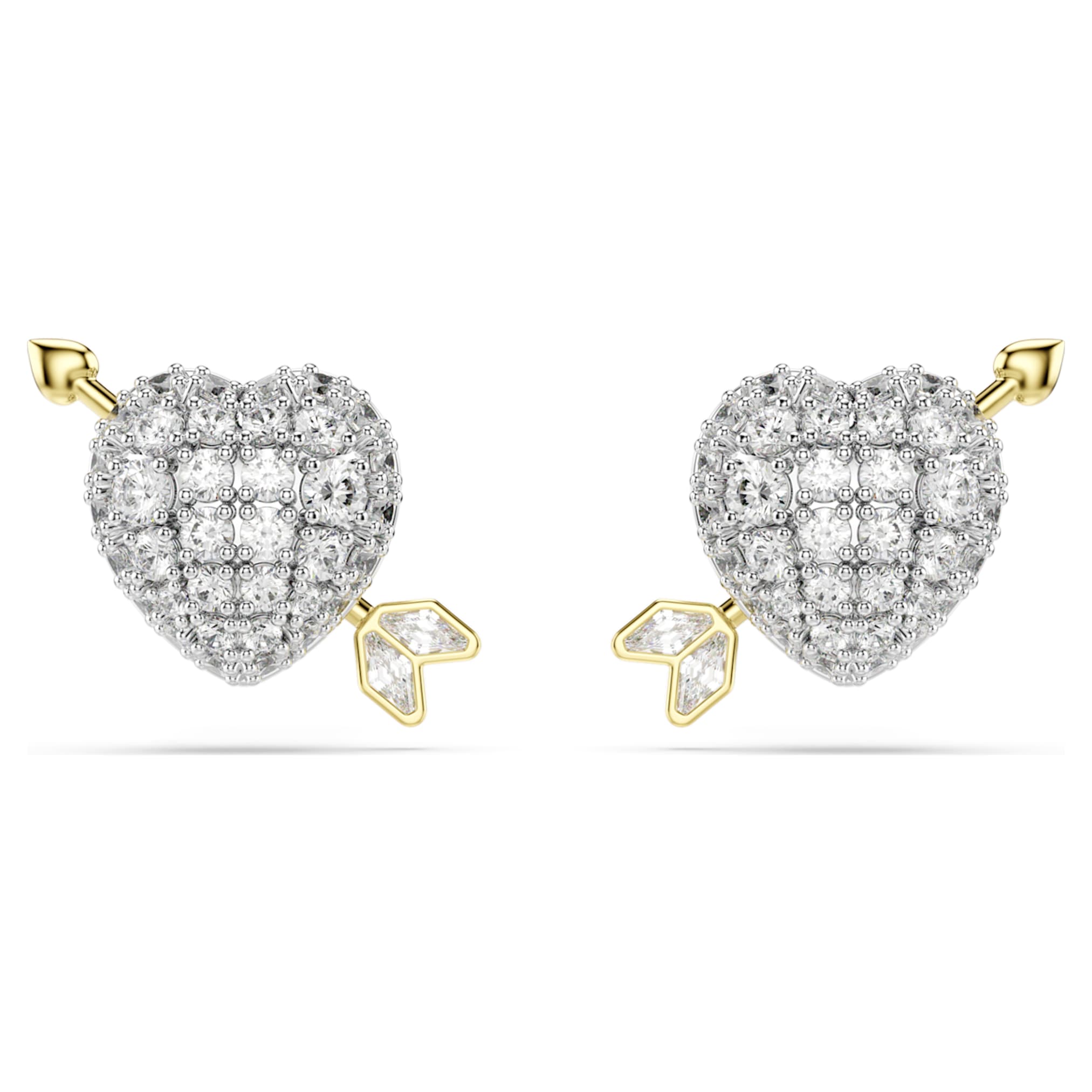 Swarovski Idyllia stud earrings Mixed cuts, Heart with arrow, White, Mixed metal finish