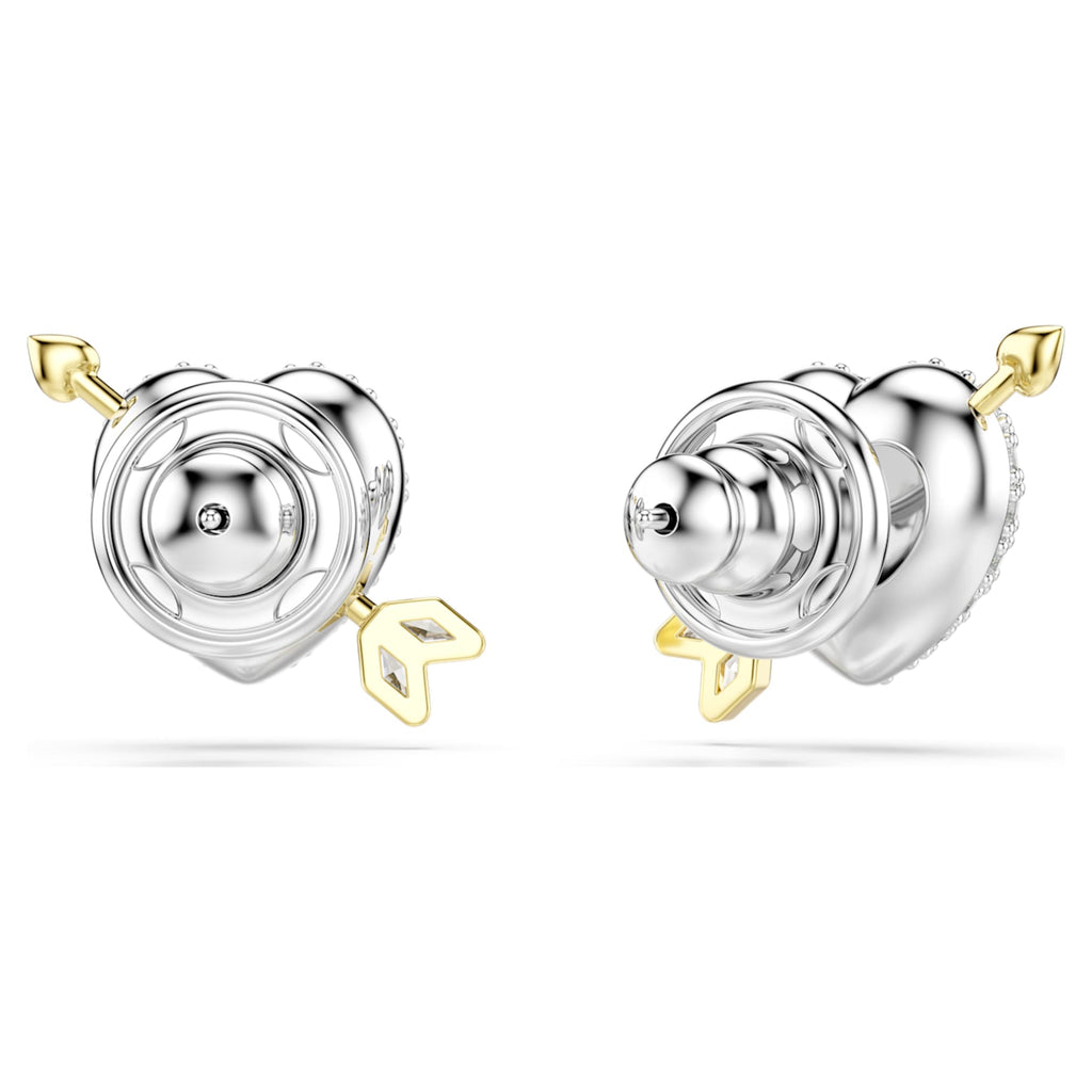 Swarovski Idyllia stud earrings Mixed cuts, Heart with arrow, White, Mixed metal finish